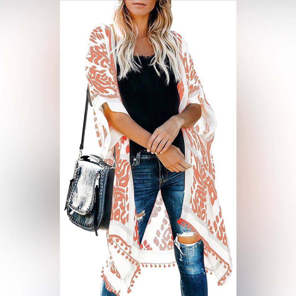 Women Beach Cover Up Kimono Cardigans Pom Pom,Lady Bikini Coverup